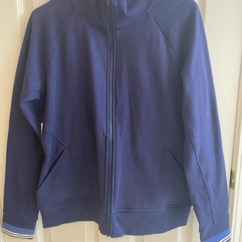 Athleta size L navy blue Jacket with sport stripe down the sides
